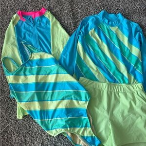 Girls Lands' End Blue & Lime Girls' 4 piece Swim Set, XL. Like new